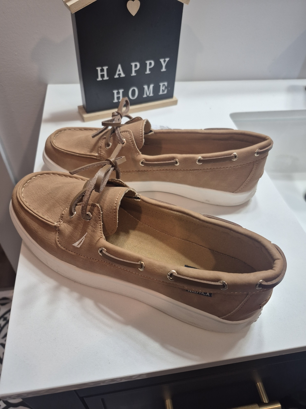 Nautica Women's Tan Boat Shoe Loafers with White Sole